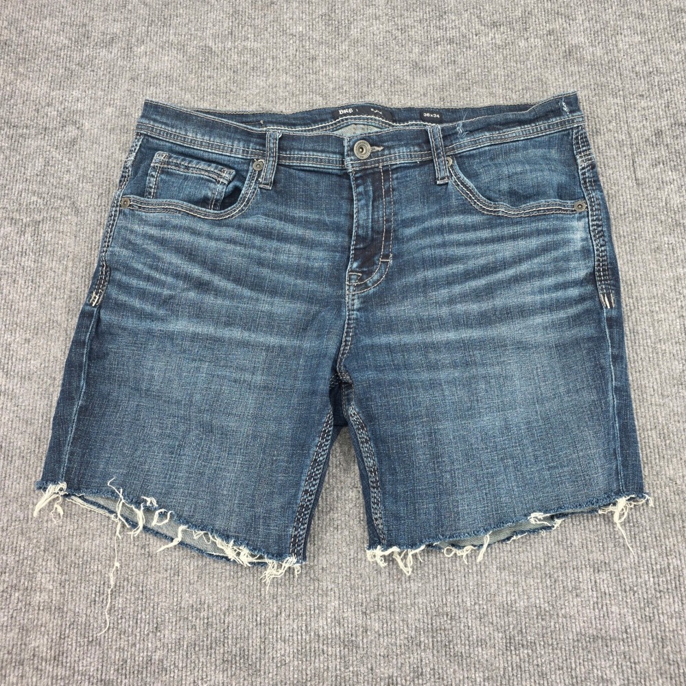BKE Derek Mens Dark Wash Raw Hem Denim Cutoff Shorts Size 36 Distressed Blue